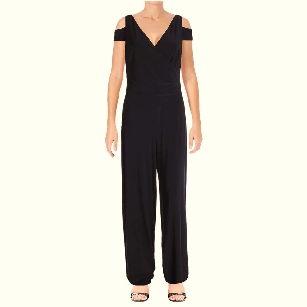 Lauren by Ralph Lauren Wide Leg Jersey Jumpsuit. Color Black. Size 4.
